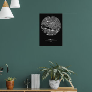 Poster noir et blanc de la carte de Paris