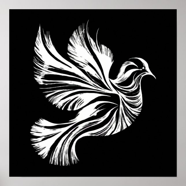 Poster noir et blanc Dove Outline (Devant)