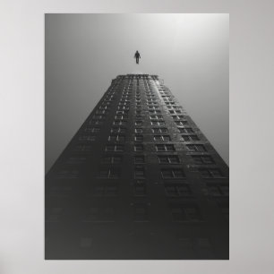 Poster noir et blanc d'un homme qui tombe