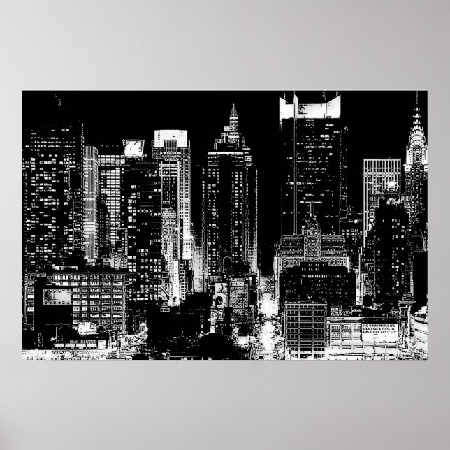 Poster noir et blanc New York City Night (Devant)