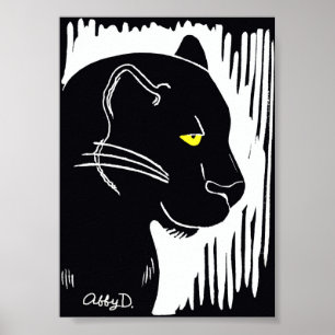 Poster noir et blanc Panther Art, 5 x 7 pouces