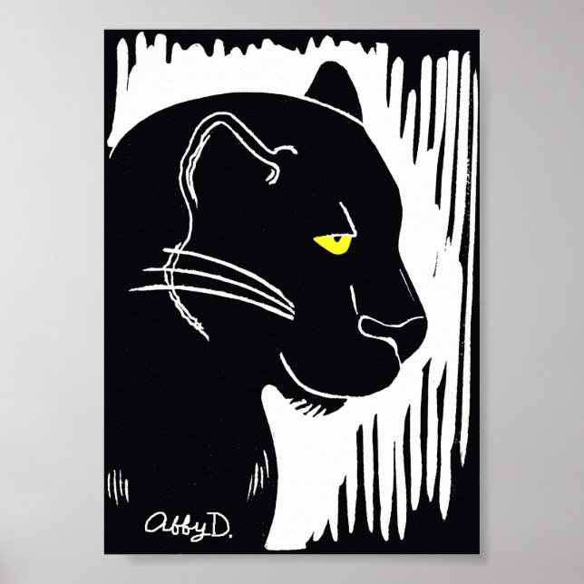 Poster noir et blanc Panther Art, 5 x 7 pouces (Devant)