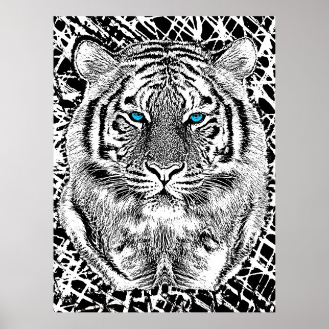 Poster Noir et Bleu Yeux Design Tiger (Devant)