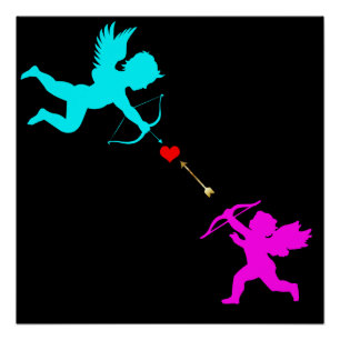 Poster noir garçon & Gilr Angels Arrow Red Heart