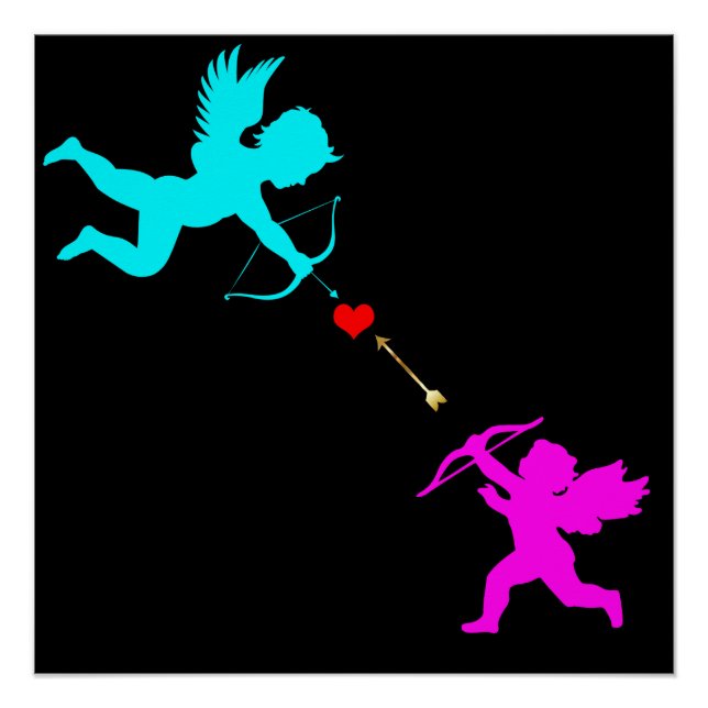Poster noir garçon & Gilr Angels Arrow Red Heart (Devant)