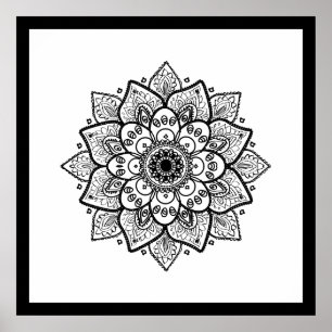 Poster noir Mandala sur blanc