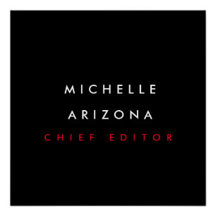 Poster Noir minimaliste Nom rouge professionnel moderne