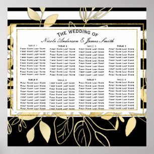 Poster Noir moderne Botanique Glam Weddin Seat Chart