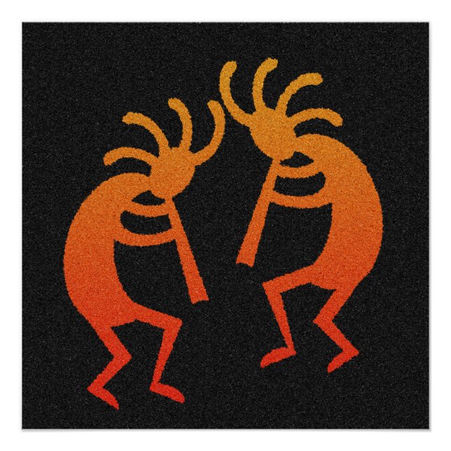 Poster Noir Orange Kokopelli Design Sud-Ouest (Devant)