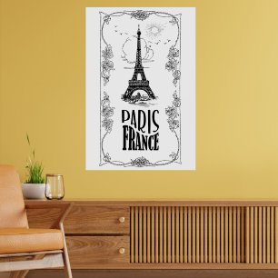 Poster noir sur blanc de Paris France