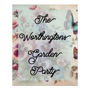 Poster Nom Aquarelle Vintages Pansies Fleurs Pastels