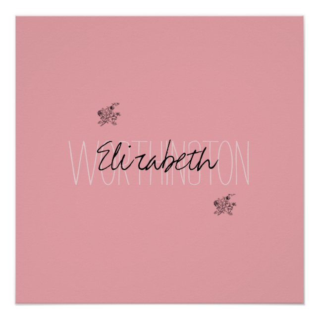 Poster Nom de calligraphie florale féminine rose blush ro (Devant)