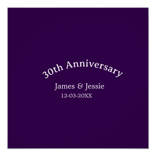 Poster nom de date d'anniversaire de mariage 30 ans viole (Devant)