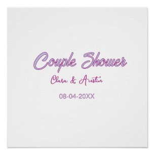 Poster nom de douche de couple date gris tendance simple