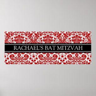 Poster Nom personnalisé bat mitzvah Bannière rouge Damas
