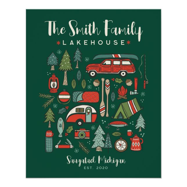 Poster Nom personnalisé Camping Noël (Devant)