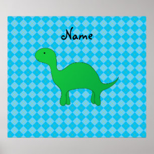 Poster Nom personnalisé dinosaure Jacquard bleu