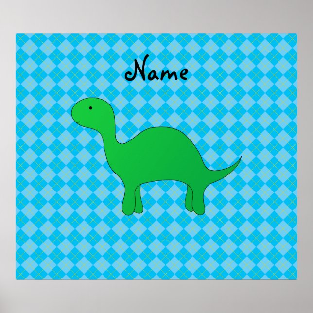 Poster Nom personnalisé dinosaure Jacquard bleu (Devant)