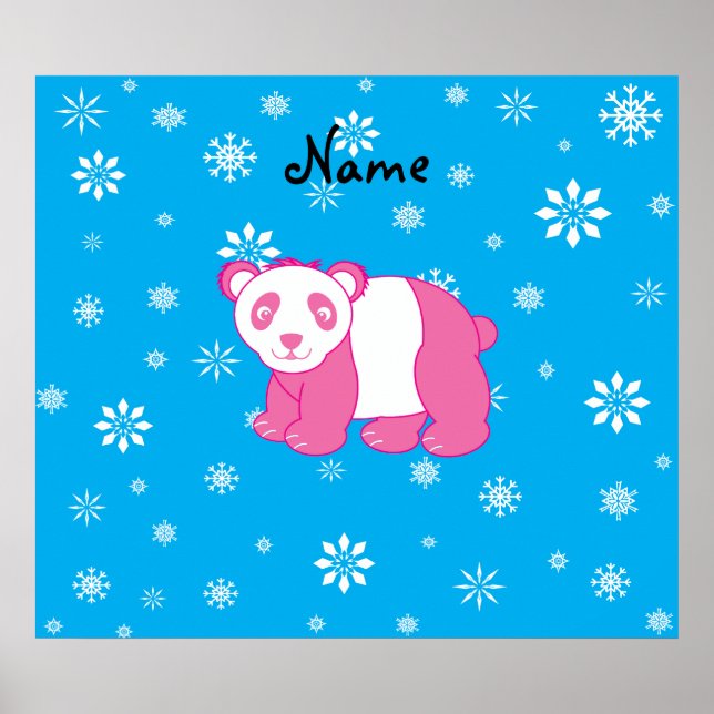 Poster Nom personnel rose panda bleu flocons de neige (Devant)