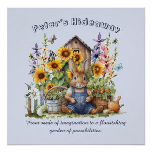 Poster Nom Texte Dire Jardin de fleurs Tournesols Lapin