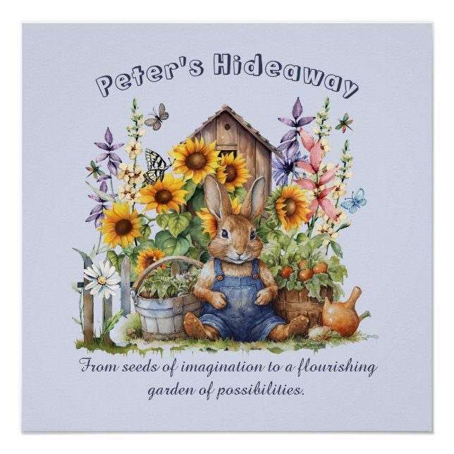 Poster Nom Texte Dire Jardin de fleurs Tournesols Lapin (Devant)