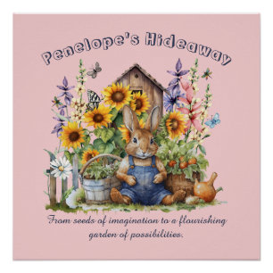 Poster Nom Texte Dire Jardin de fleurs Tournesols Lapin