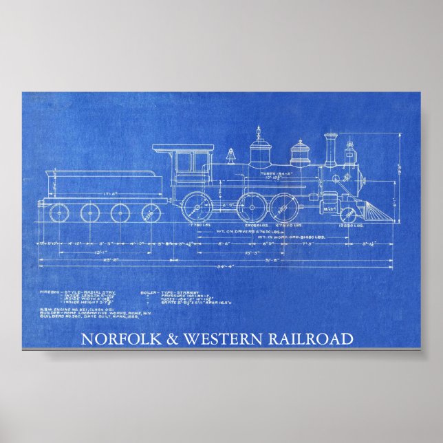 POSTER NORFOLK & WESTERN RAILROAD ENGINE NO.521  (Devant)