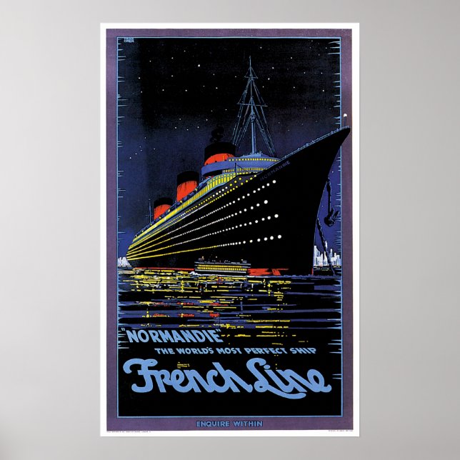Poster Normandie Ligne Vintage Navire publicitaire (Devant)