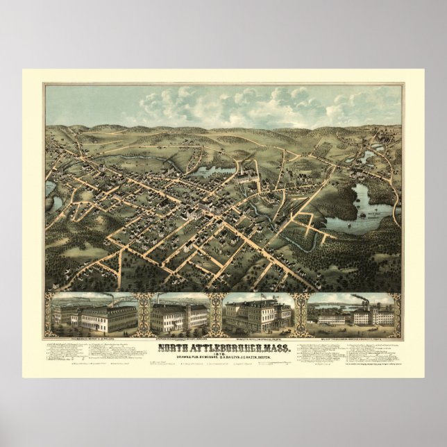 Poster North Attleboro, MA Carte panoramique - 1878 (Devant)