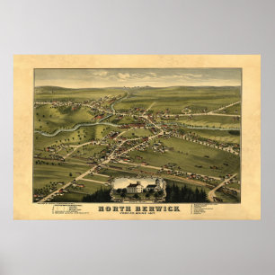 Poster North Berwick ME Panoramic Birdseye View 1877