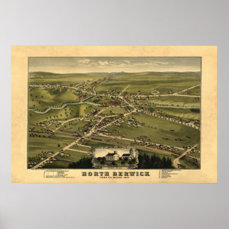 Poster North Berwick ME Panoramique Birdseye View 1877