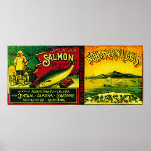 Poster Northern Lights Saumon Can LabelAlimak, AK