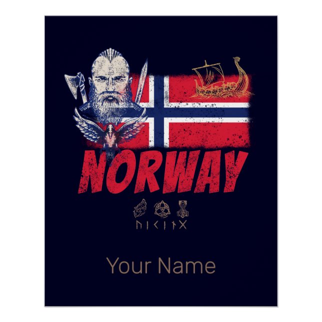 Poster Norvège Vive Drapeau Vintage Et Souvenir De Navire (Devant)