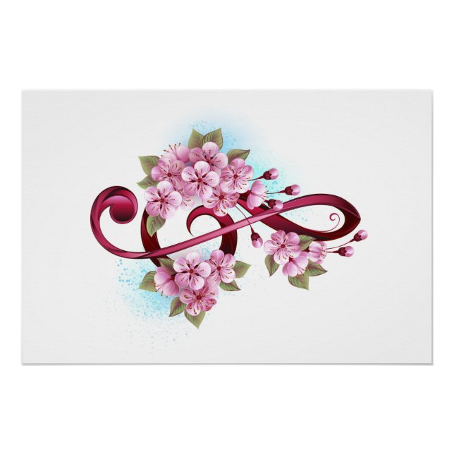 Poster Notes de clef de sol musicales avec fleurs de Saku (Devant)