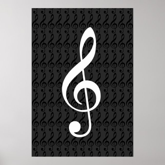 Poster notes de musique, clé treble, graphique cool b&w (Devant)