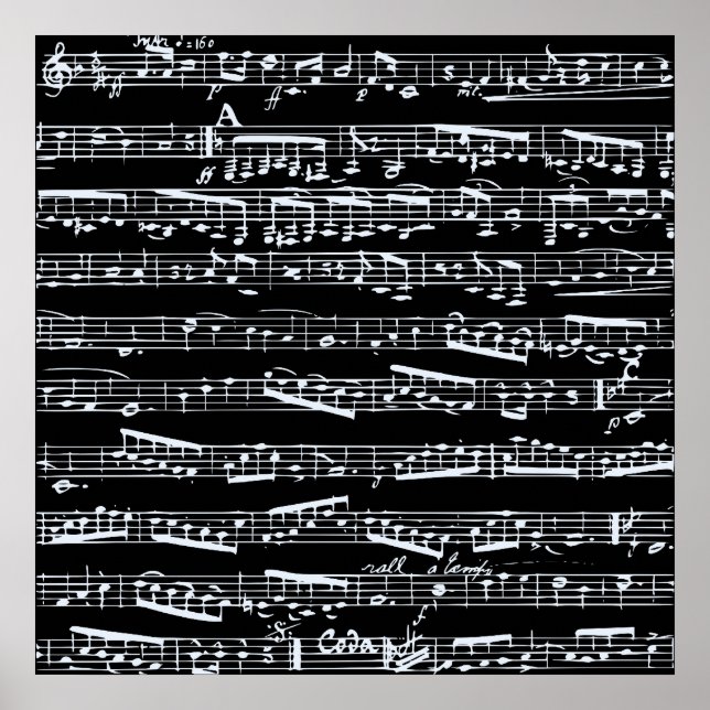 Poster Notes de musique en noir et blanc (Devant)