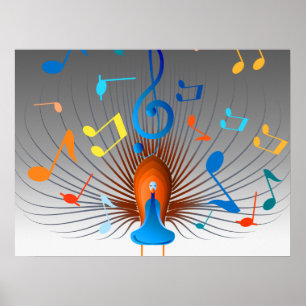 Poster Notes musicales colorées Peacock