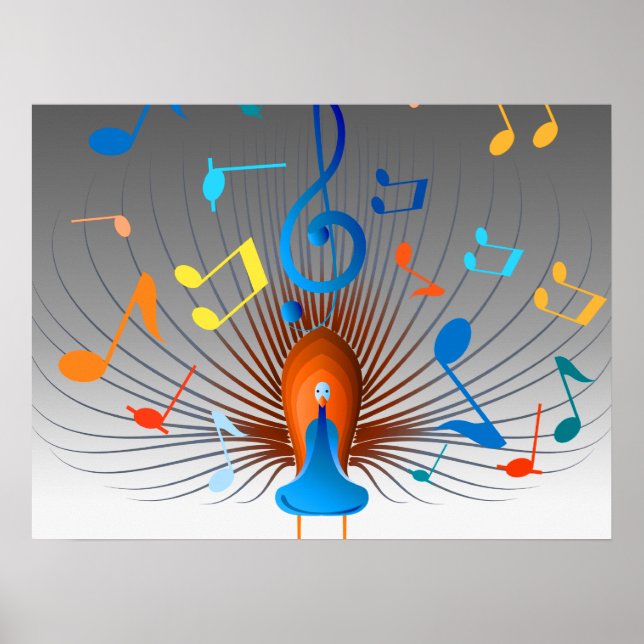Poster Notes musicales colorées Peacock (Devant)
