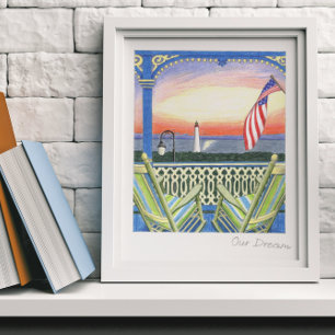 Poster Notre Dream Beach House Porch Lighthouse