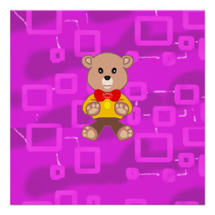 Poster Nounours ours en peluche noeud papillon rose géomé
