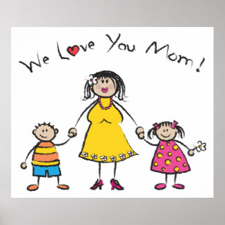 Poster Nous t'aimons Maman Cartoon Famille Bonne fête des