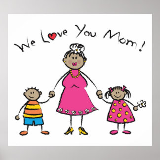 Poster Nous t'aimons Maman Cartoon Famille Bonne fête des