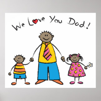 Poster Nous t'aimons Papa Cartoon Famille Bonne Fête des 
