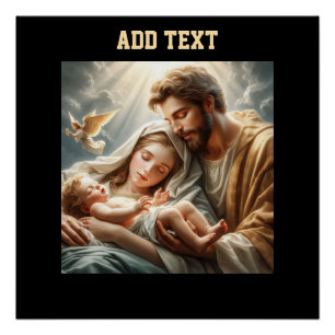 Poster Nouveau bébé de Noël né Ange volant Texte Brillant