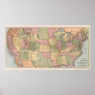 Poster Nouvelle carte de chemin de fer des Etats-Unis