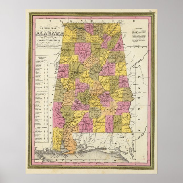 Poster Nouvelle Carte De L'Alabama (Devant)