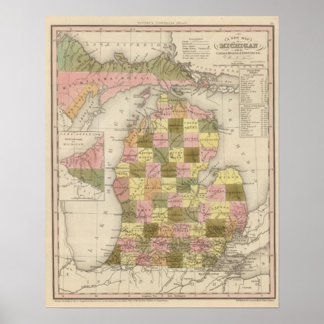 Poster Nouvelle Carte Du Michigan (Devant)