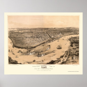 Poster Nouvelle-Orléans, LA Carte panoramique - 1851