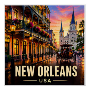Poster Nouvelle-Orléans Quartier Français de Louisiane Vo