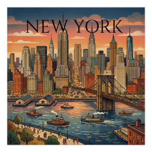 Poster Nouvelle Skyline Voyage Art Vintage de York